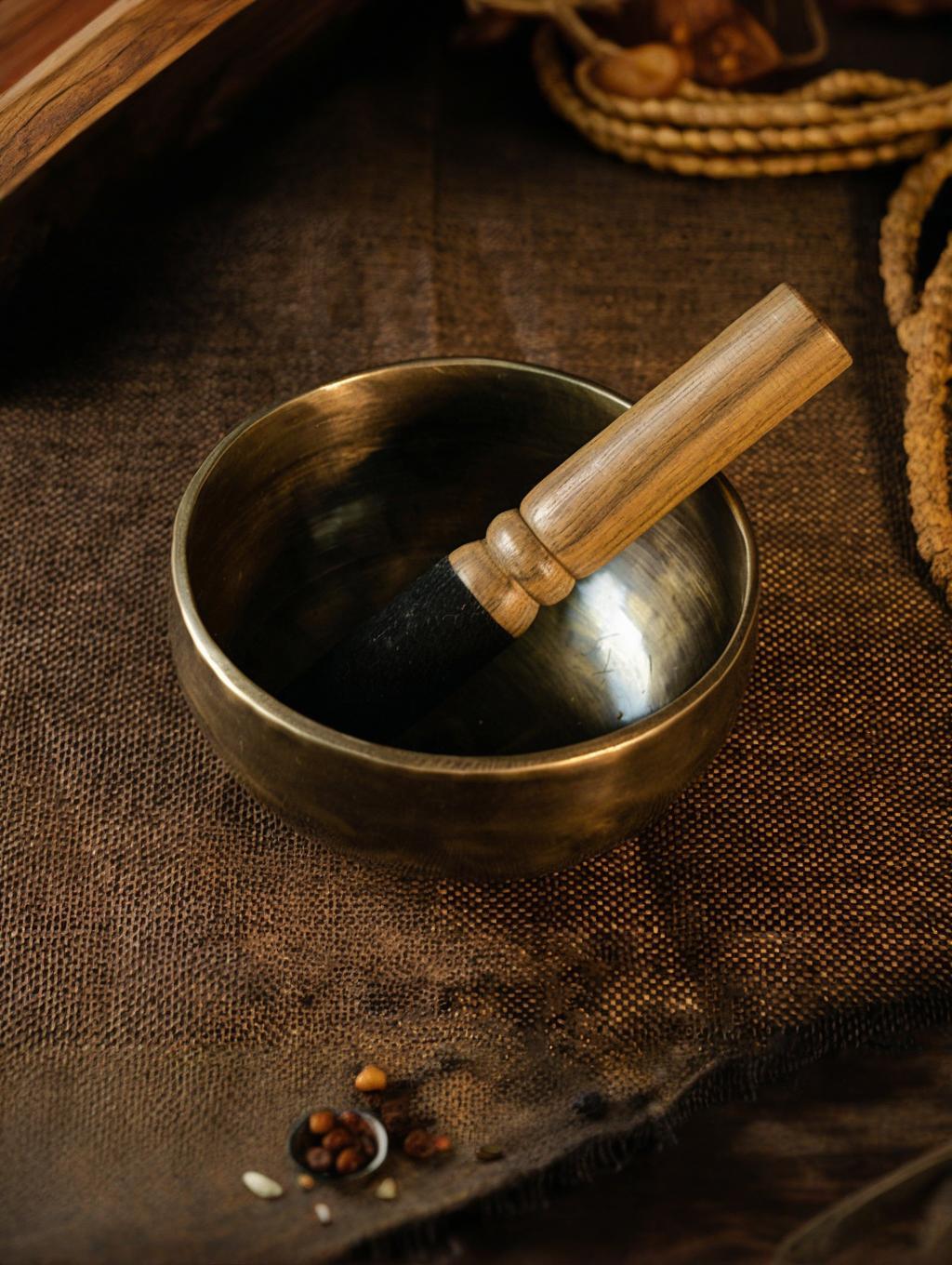 Handcrafted Brass Tibetan Singing Bowl – Sound Healing & Meditation Bowl with Cushion & Leather Striker (12/18/24 cm)