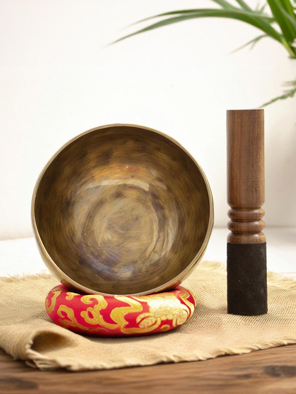 Handcrafted Brass Tibetan Singing Bowl – Sound Healing & Meditation Bowl with Cushion & Leather Striker (12/18/24 cm)