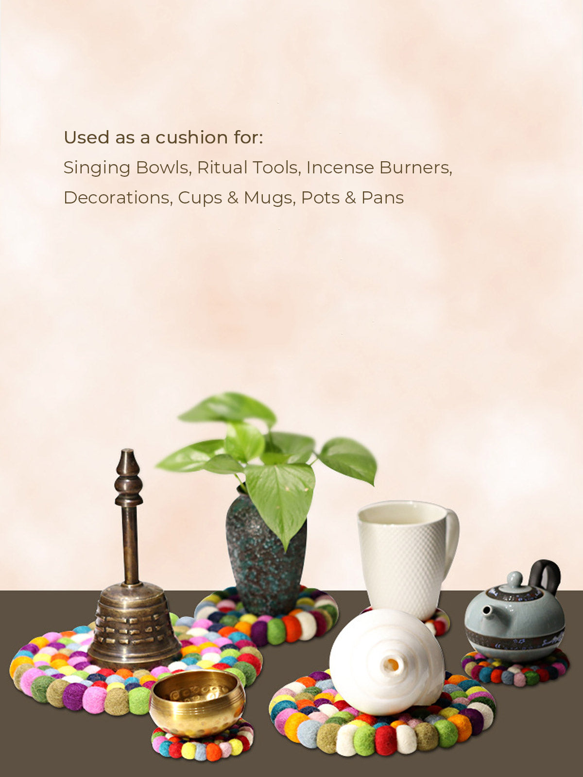 Handcrafted Nepal Wool Felt Ball Mat – Ritual Bowl & Cup Coaster (4 Sizes)