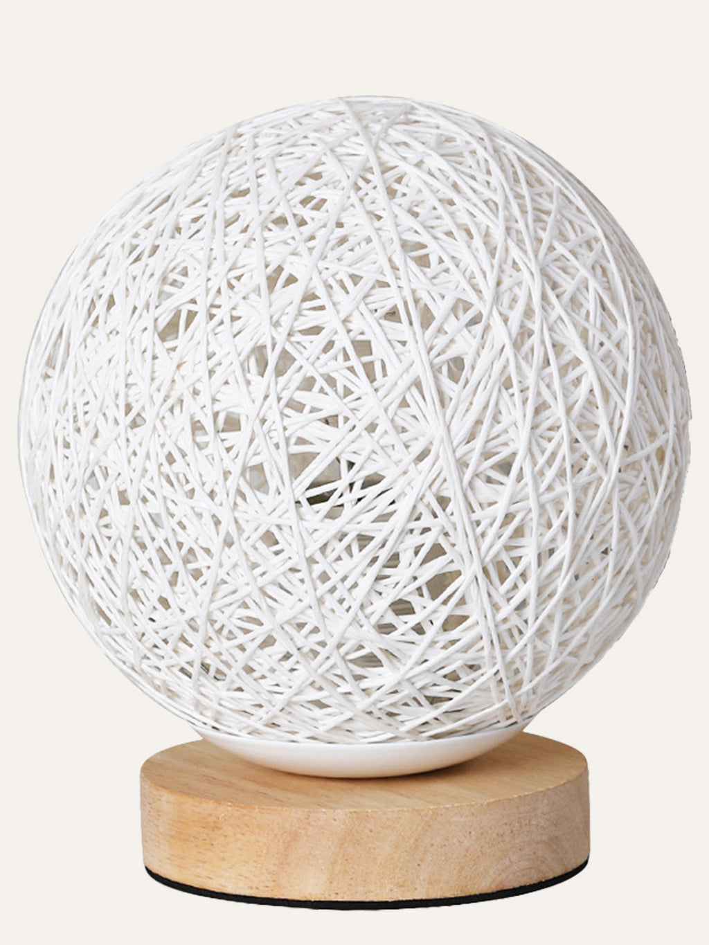 Woven Rattan Ball LED Night Light – Wooden Base, USB 3-Level Dimming