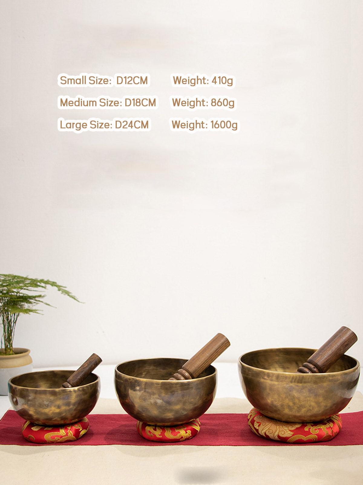Handcrafted Brass Tibetan Singing Bowl – Sound Healing & Meditation Bowl with Cushion & Leather Striker (12/18/24 cm)