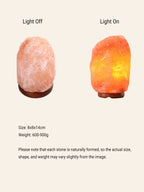 Himalayan salt lamp showing 'Light Off' and 'Light On' on a white background.