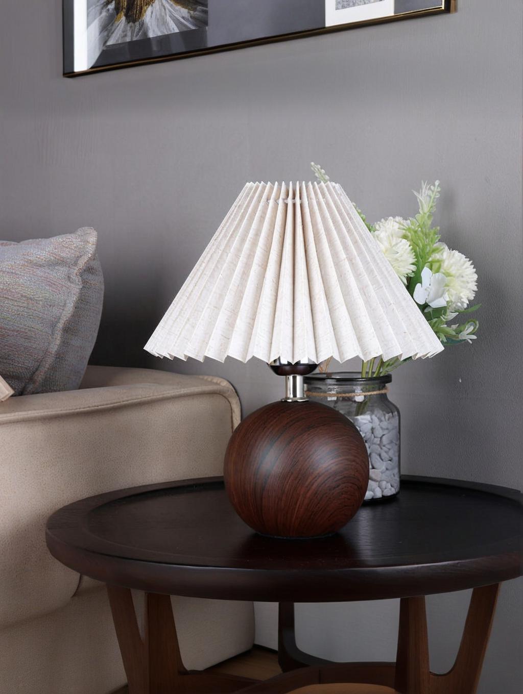 Vintage Linen Shade Night Lamp – Walnut Wood Base, 12W Warm Eye-Care Light