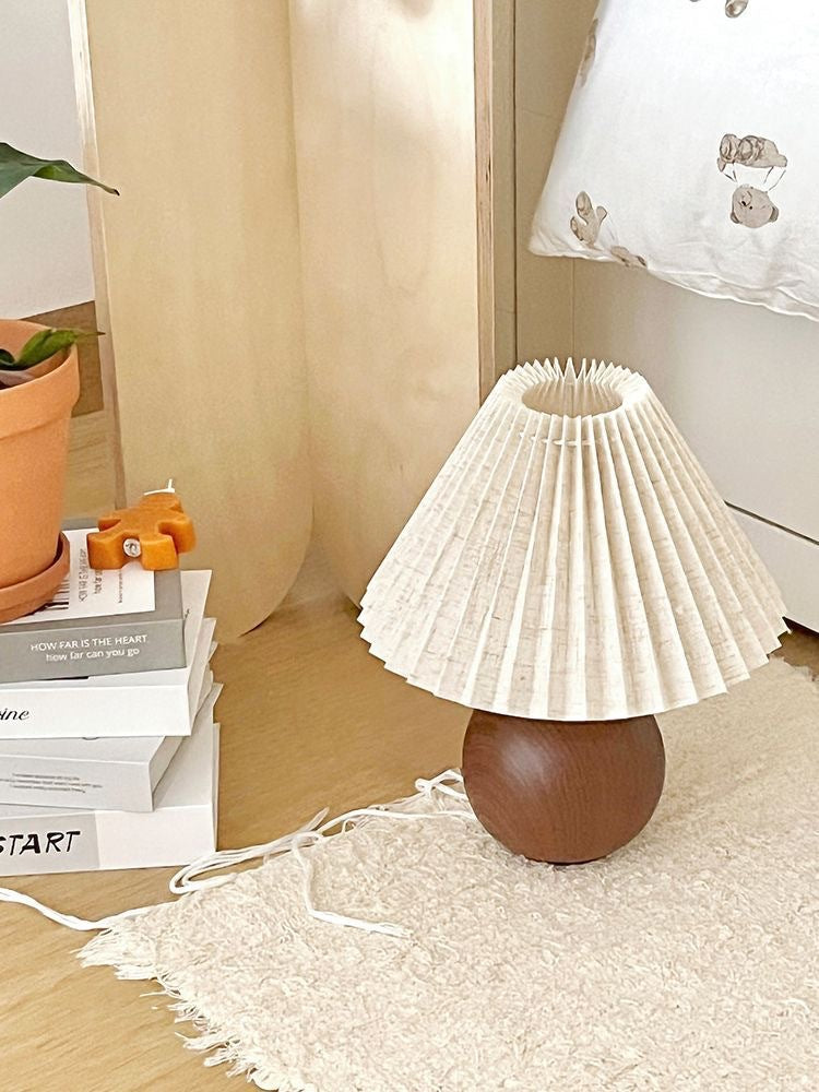 Vintage Linen Shade Night Lamp – Walnut Wood Base, 12W Warm Eye-Care Light