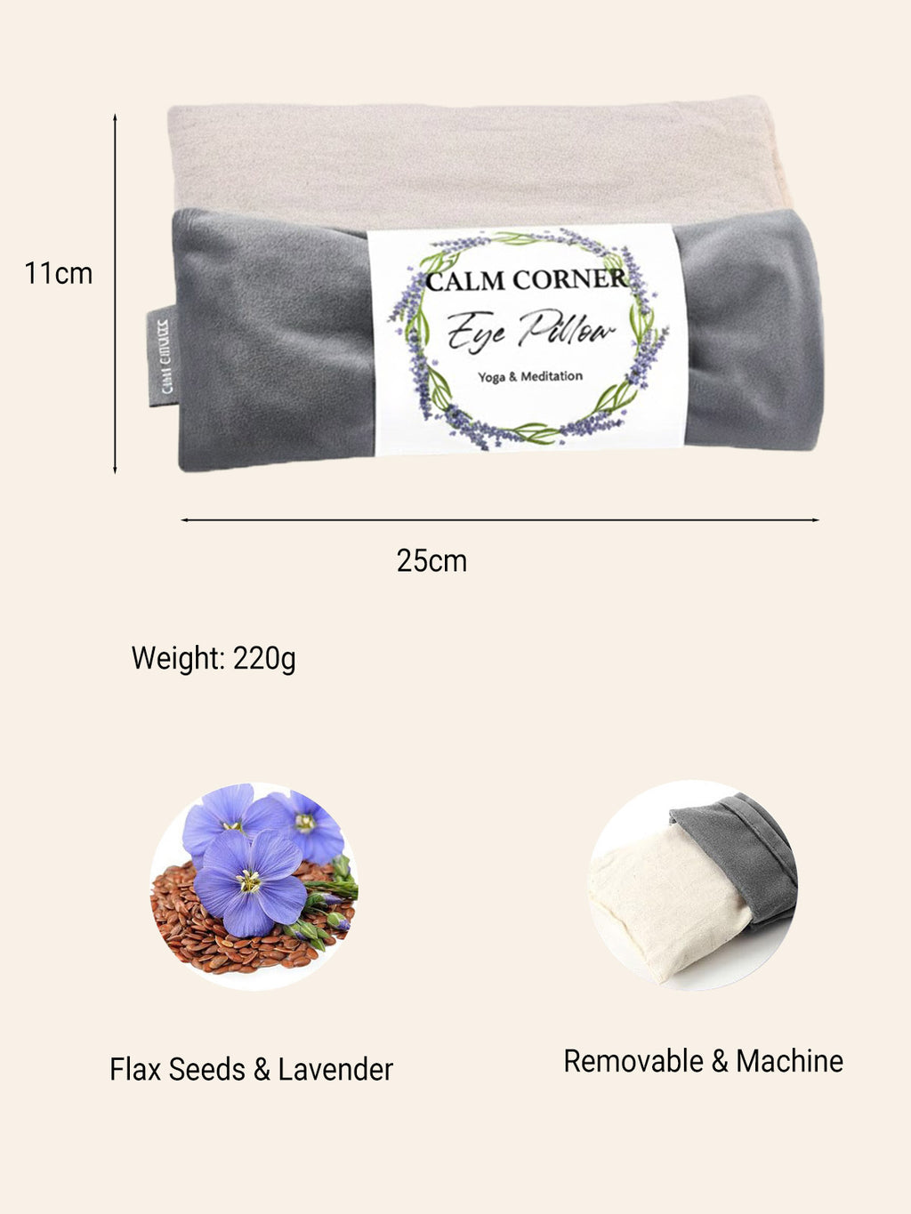 Velvet Weighted Yoga Eye Pillow – Flaxseed & Lavender (Grey / Green)