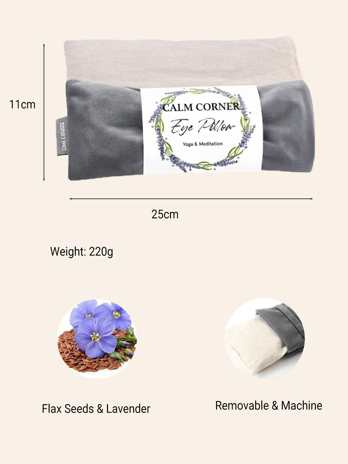 Velvet Weighted Yoga Eye Pillow – Flaxseed & Lavender (Grey / Green)