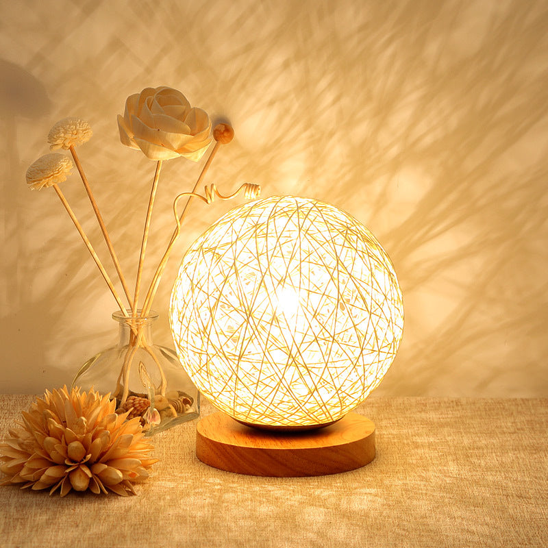 Handwoven Rattan Ball LED Night Light · USB Powered · 15cm Warm Light · One-Touch Switch