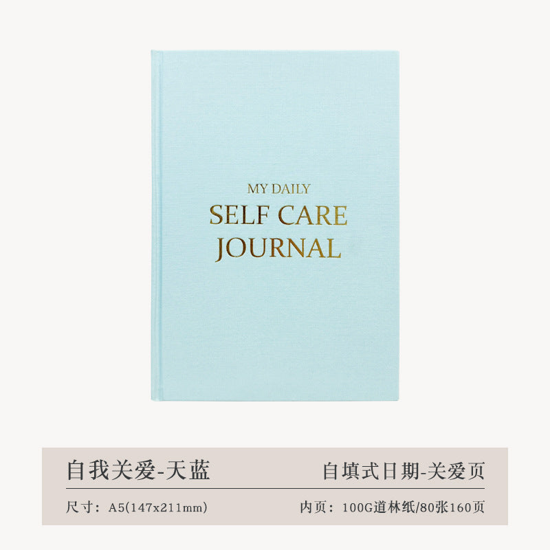 A5 Self-Care & Daily Meditation Journal – Undated Planner with Gold-Edged Linen Cover | Beige